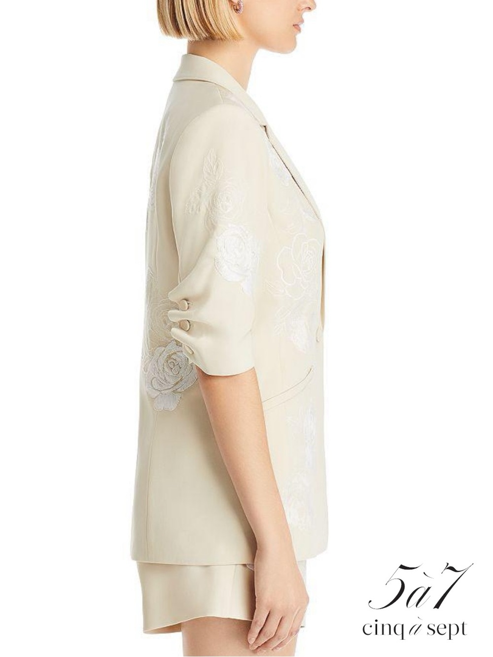 Cinq à Sept **NWT** Khloe Embroidered Floral Floating Roses Elbow Sleeve Blazer - Picture 11 of 12